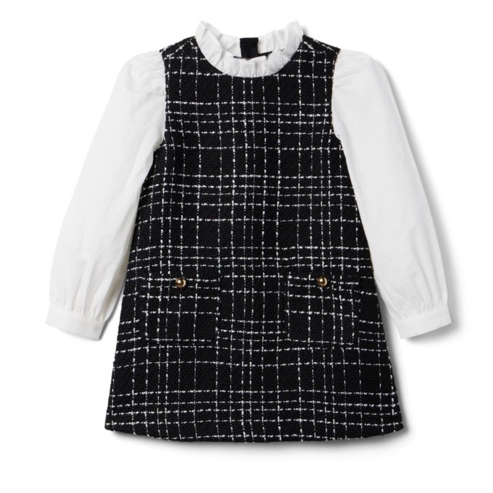 NWT Janie and Jack Black and White Checkered Dress Downtown Tweed Dress size8
